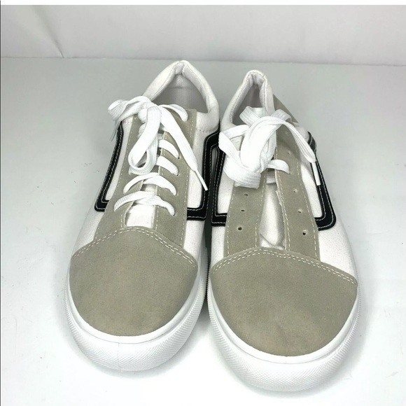Mens Low Top Canvas Sneaker Faux Leather Trim - Picture 2 of 7